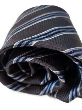 Jos A Bank Signature Collection Mens Tie 100% Silk Gray Blue White Striped